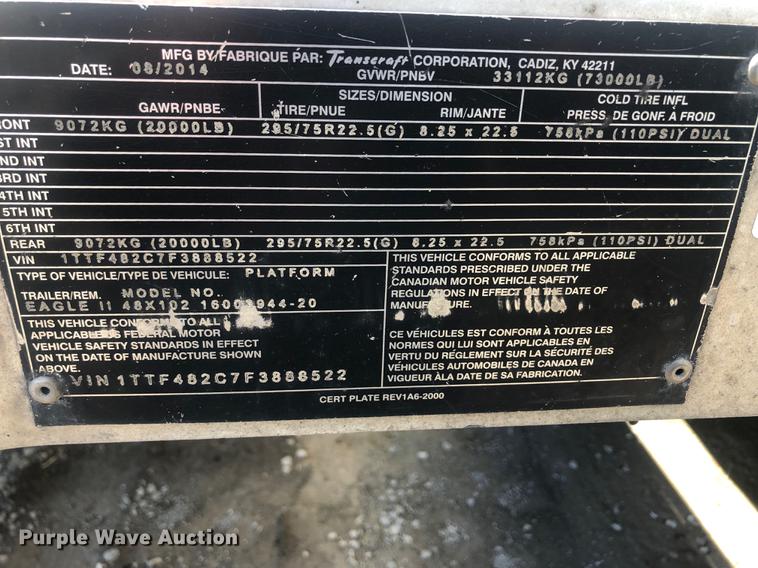 image for item DG3920 2015 Transcraft Eagle II flatbed trailer