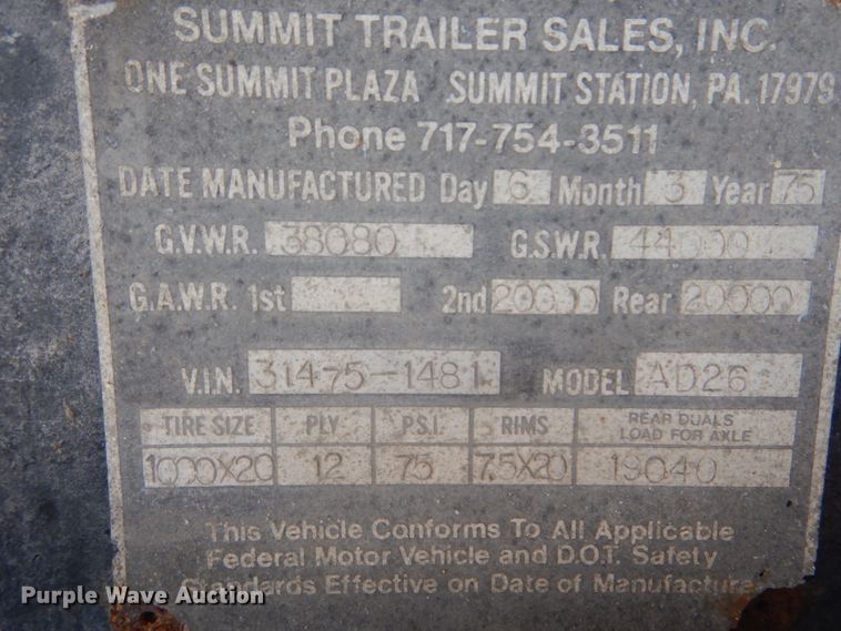 image for item DH2070 1975 Summit AD26 end dump trailer