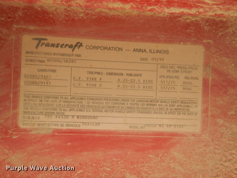 image for item DI2326 1998 Transcraft Eagle W2 flatbed trailer