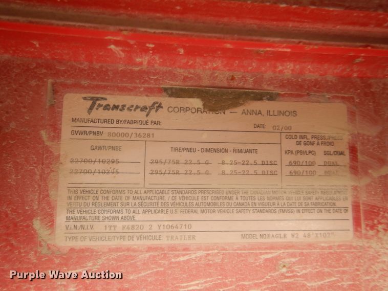 image for item DI2327 2000 Transcraft Eagle W2 flatbed trailer