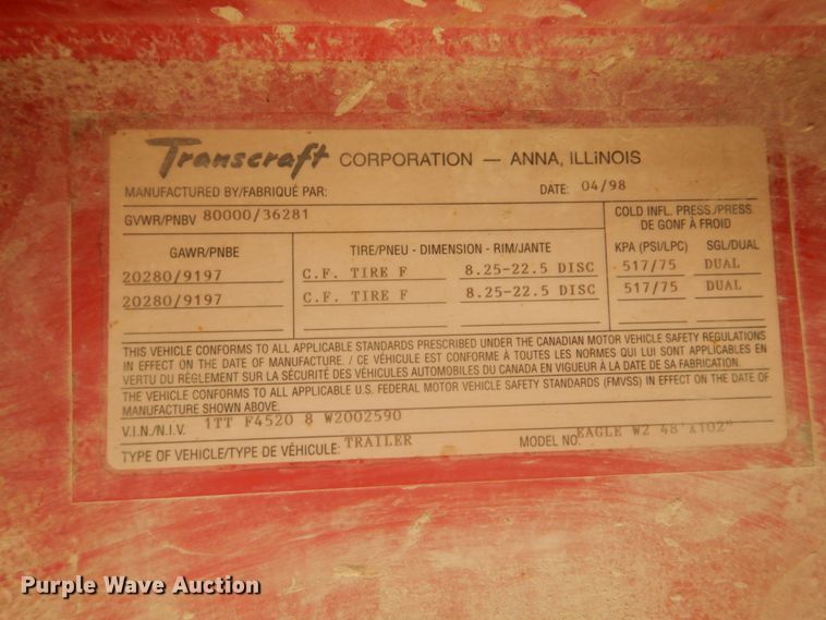 image for item DI2328 1998 Transcraft Eagle W2 flatbed trailer