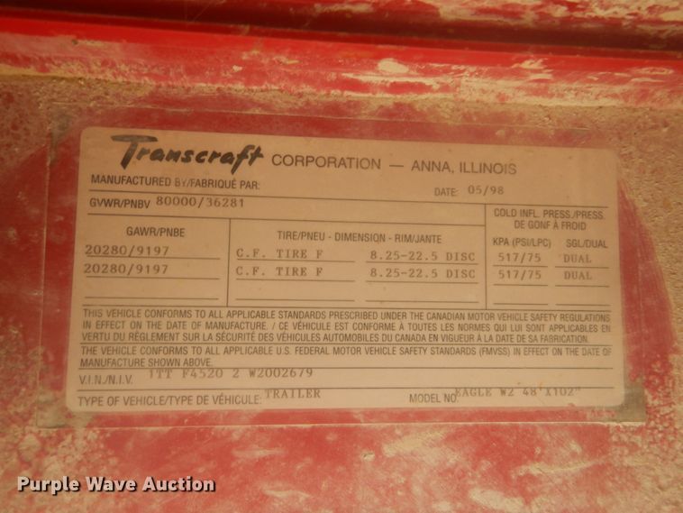 image for item DI2344 1998 Transcraft Eagle W2 flatbed trailer