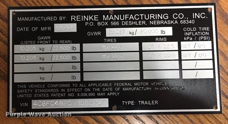 image for item DI2345 1998 Reinke flatbed trailer
