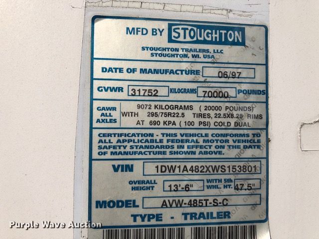 image for item H1008 1998 Stoughton dry van trailer