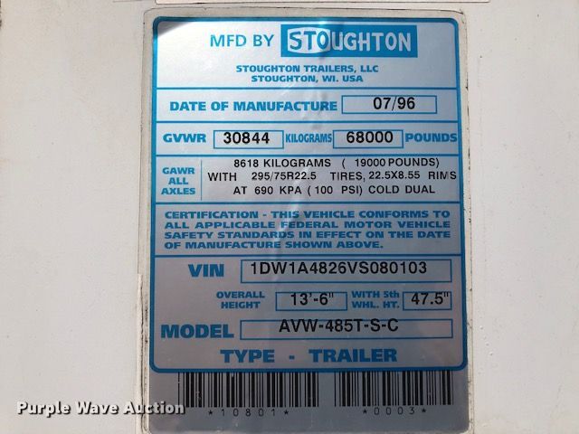 image for item H1009 1997 Stoughton dry van trailer