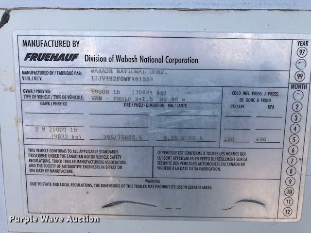 image for item H1010 1998 Fruehauf dry van trailer