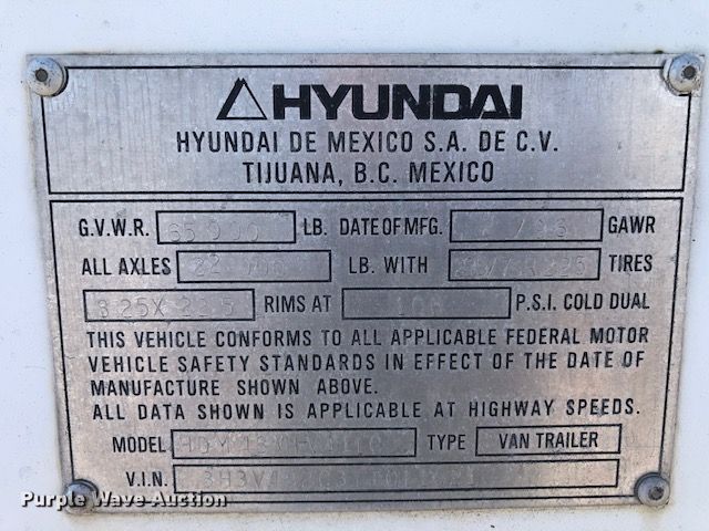 image for item H1011 1996 Hyundai dry van trailer