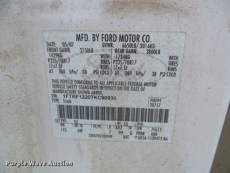 image for item DG0203 2007 Ford F150 XL pickup truck