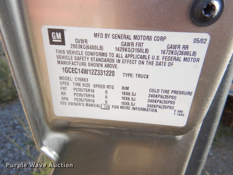 image for item DI2515 2002 Chevrolet Silverado 1500 pickup truck