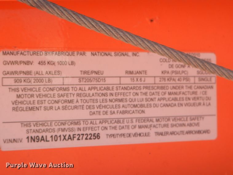 image for item FC9950 2010 National Signal Aero-Lite arrow board trailer