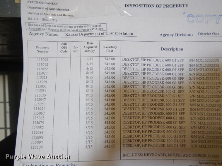 image for item FF9557 (19) HP Prodesk 600 G1 SFF CPUs