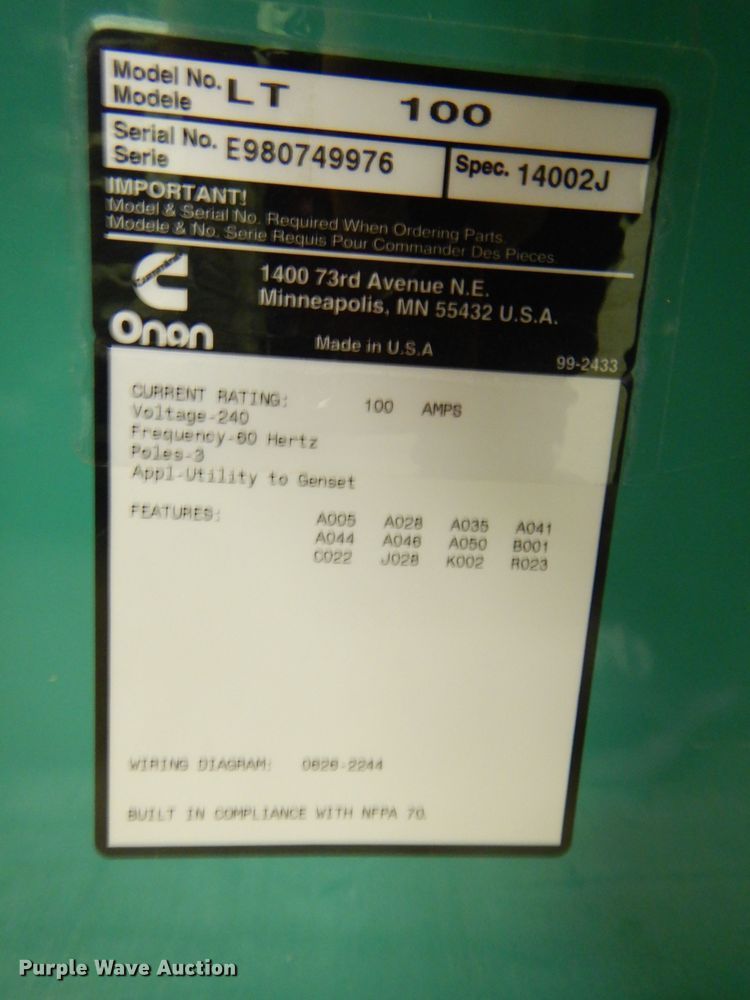 image for item FF9564 1998 Onan 20GGDB generator