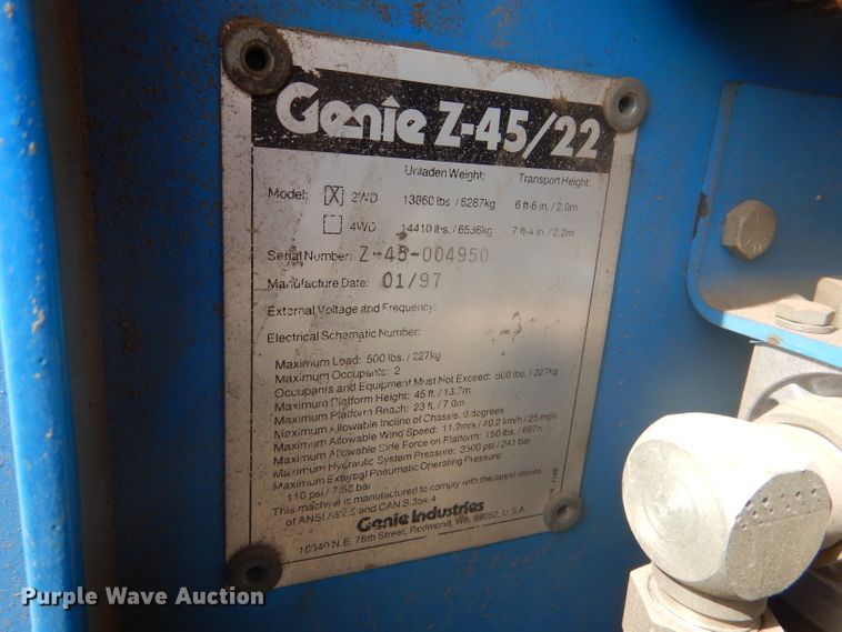 image for item DD4496 1997 Genie Z-45/22 boom lift