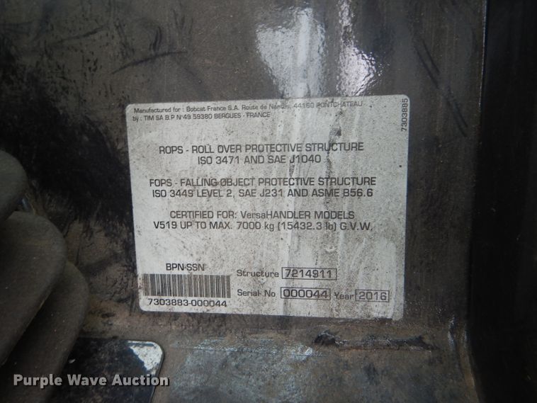 image for item DD4500 2017 Bobcat V519 telehandler