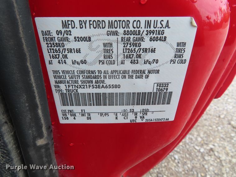 image for item DD6382 2003 Ford F250 Super Duty SuperCab pickup truck