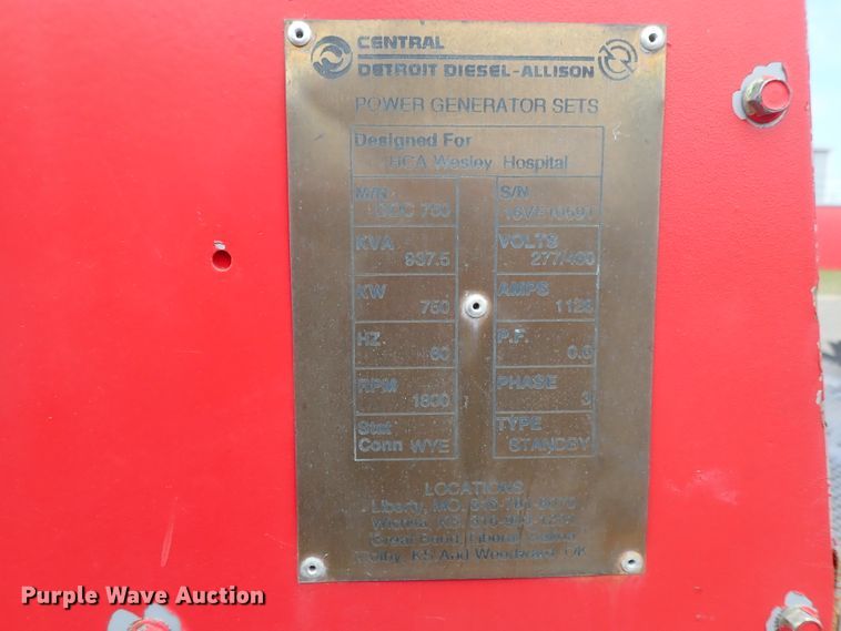 image for item DE1108 1992 Central Detroit Diesel-Allison DDC750 generator
