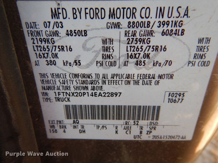 image for item DF2586 2004 Ford F250 Super Duty XLT SuperCab pickup truck