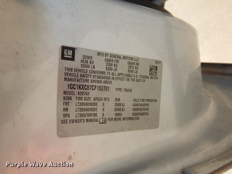 image for item DG4195 2012 Chevrolet Silverado 2500HD Crew Cab pickup truck