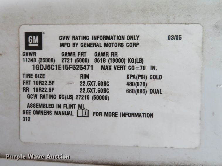 image for item DH1596 2005 GMC C6500 chipper truck