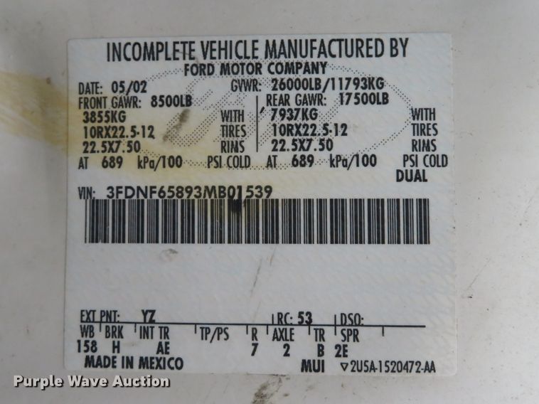 image for item DH1597 2003 Ford F650 Super Duty XL dump truck