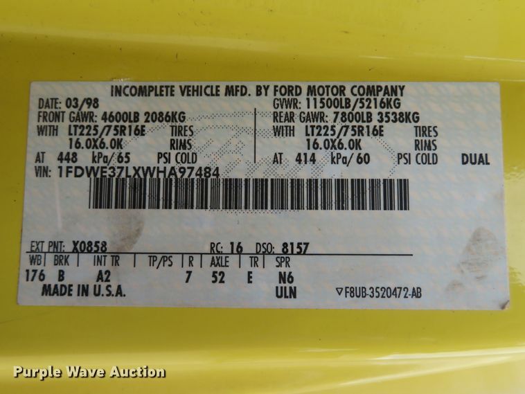 image for item DH1601 1998 Ford Econoline E350 box truck