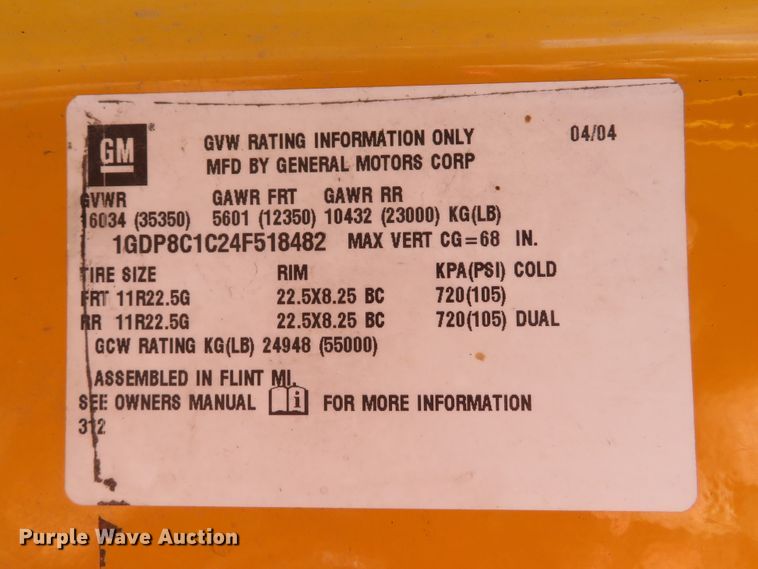 image for item DH1606 2004 GMC C8500 dump truck