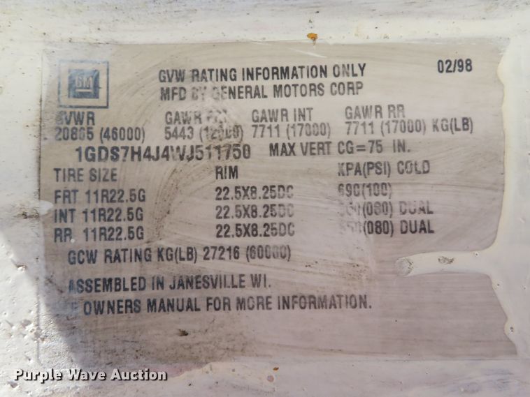 image for item DH1608 1998 GMC C8500 dump truck