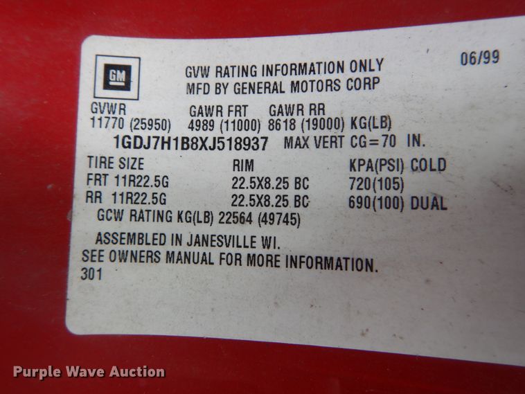 image for item DH2091 1999 GMC C6500 dump flatbed truck with Donkey forklift