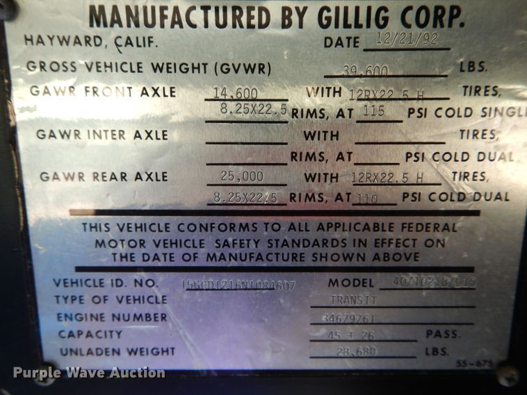 image for item DH6178 1992 Gillig City Transit shuttle bus