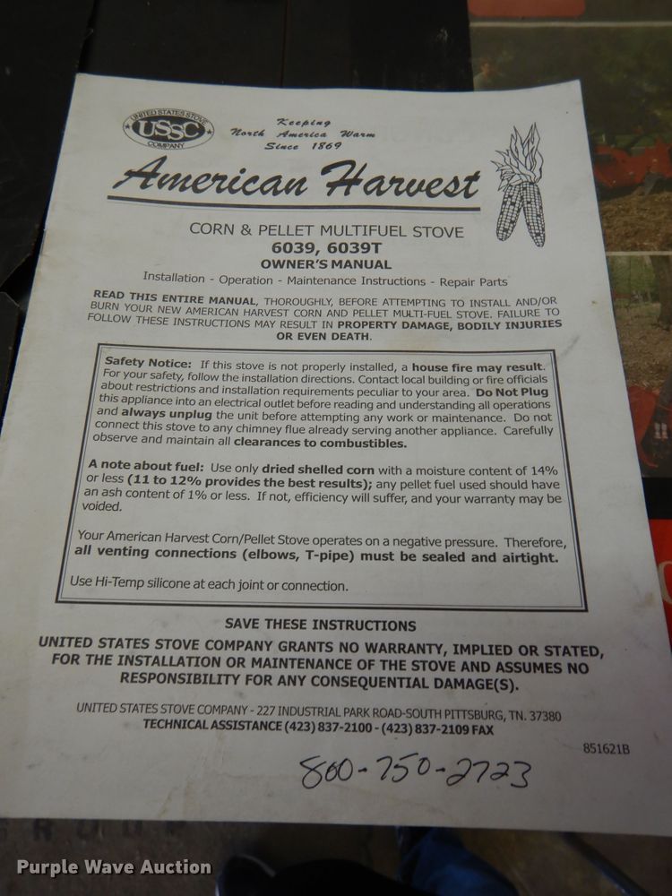 image for item EK9083 American Harvester 6039T pellet stove
