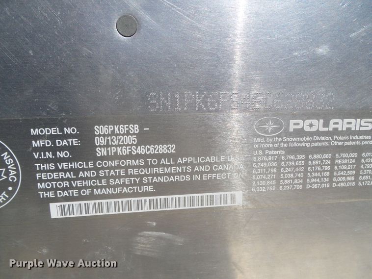 image for item EQ9185 2006 Polaris S06PK6FSB RMK600H.O. snowmobile