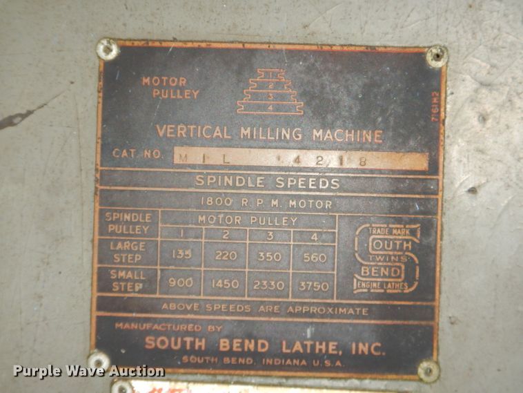 image for item EY9251 South Bend Lathe vertical milling machine