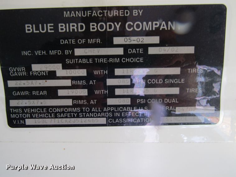 image for item FD9283 2002 Chevrolet Blue Bird school bus