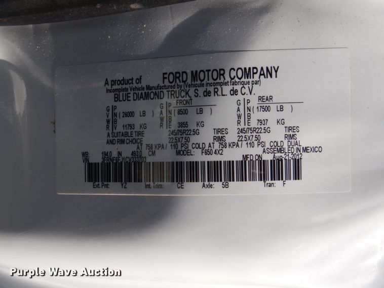 image for item GC9535 2012 Ford F650 Super Duty flatbed truck