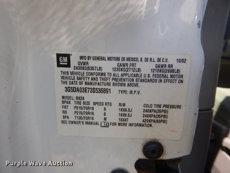 image for item GC9552 2003 Buick Rendezvous SUV