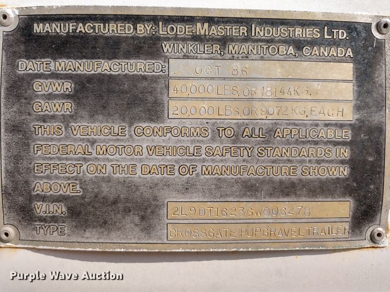 image for item DD7112 1987 Lode bottom dump trailer