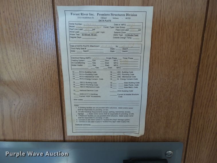 image for item DF0807 1999 Forest River Premiere job site trailer