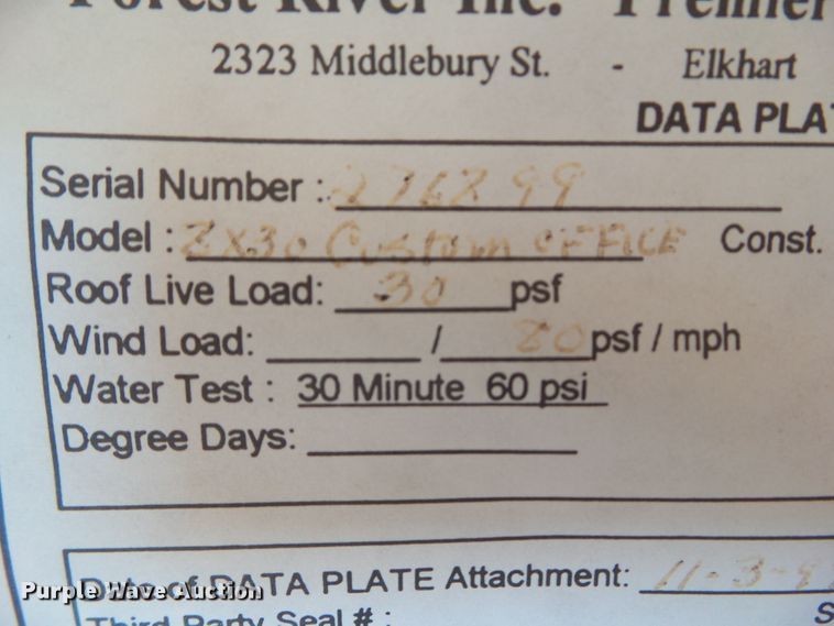 image for item DF0807 1999 Forest River Premiere job site trailer