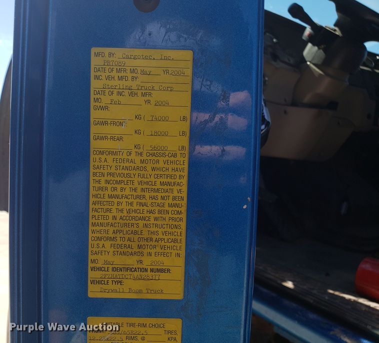 image for item DG7567 2004 Sterling L-Line crane truck