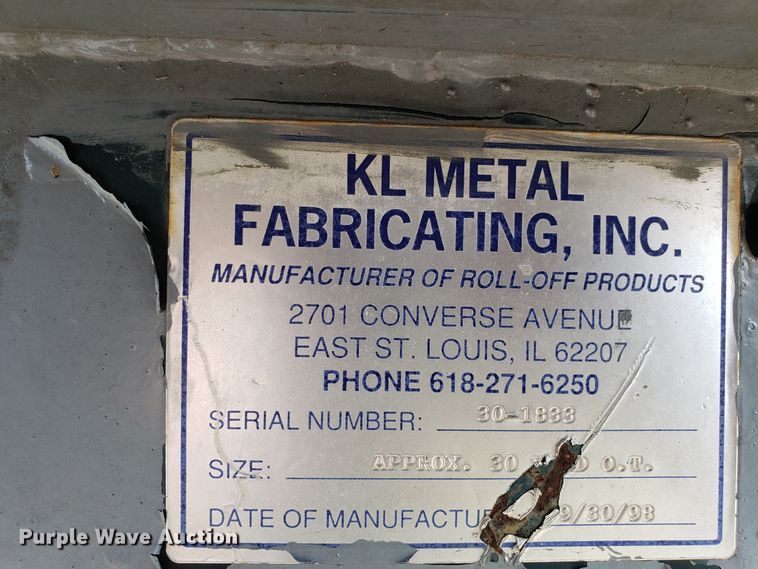 image for item DG7639 KL Metal Fabricating Inc roll-off container