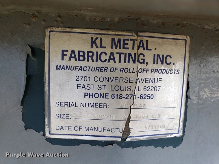 image for item DG7640 KL Metal Fabricating Inc roll-off container