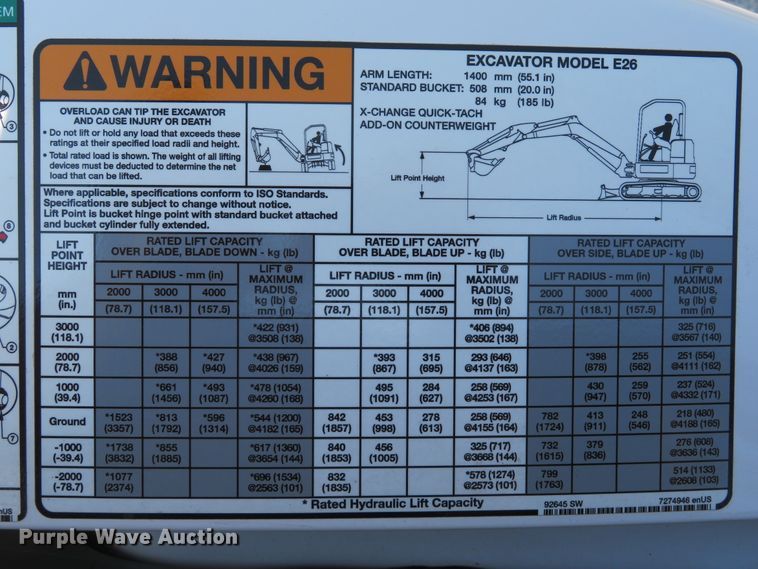 image for item DH1578 2016 Bobcat E26 mini excavator