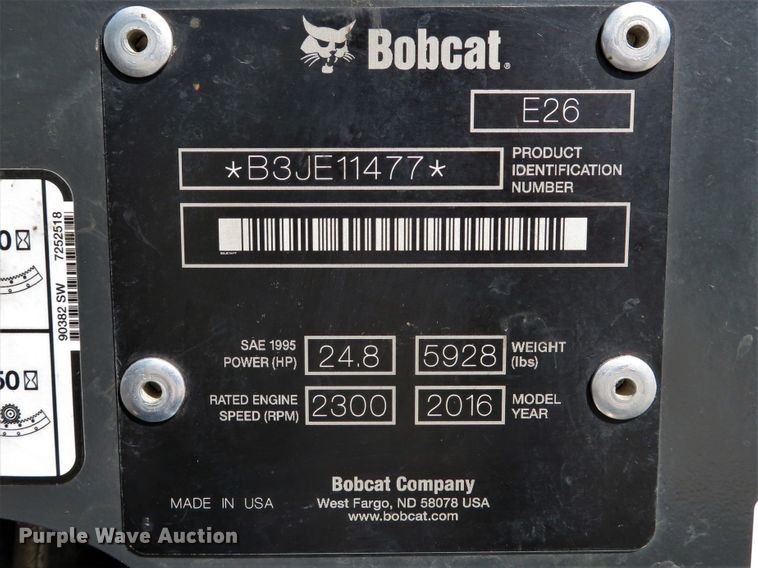 image for item DH1578 2016 Bobcat E26 mini excavator