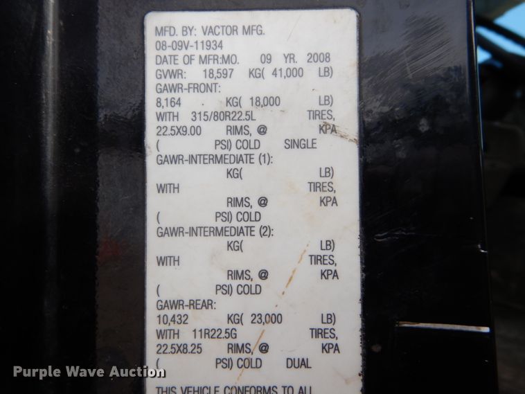 image for item DH2159 2009 Sterling L-Line sewer jetter truck