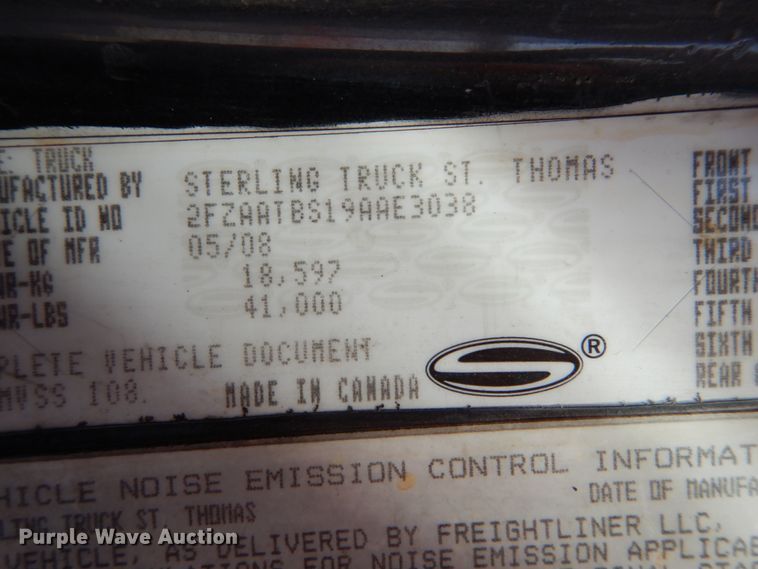 image for item DH2159 2009 Sterling L-Line sewer jetter truck