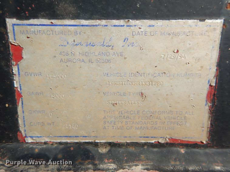 image for item DH2598 1994 Dyna Weld lowboy equipment trailer