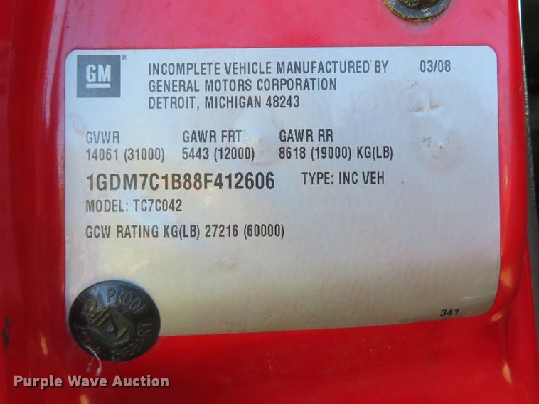 image for item DH1621 2008 GMC C7500 dump truck