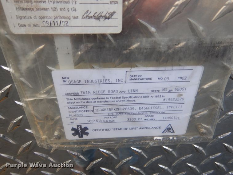 image for item EK9086 2002 Ford Econoline E450 ambulance