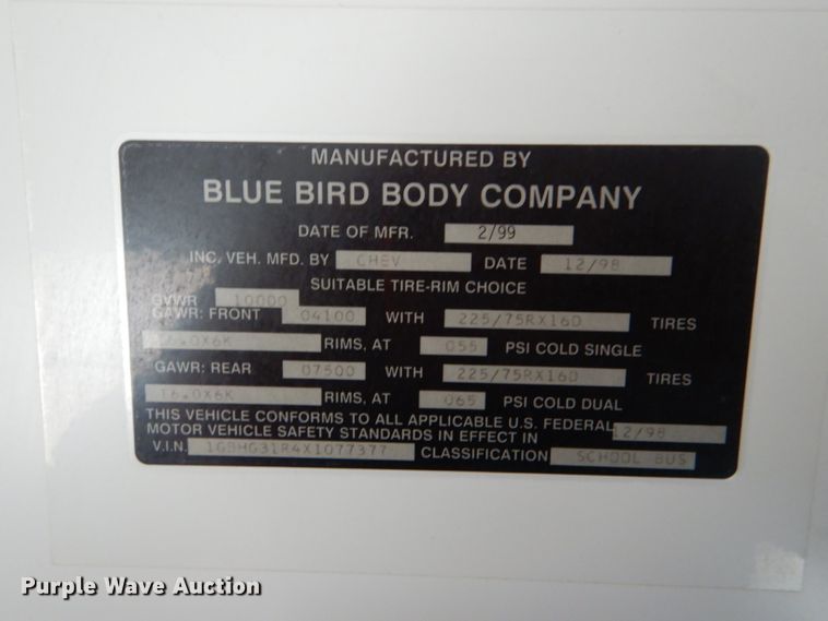 image for item FJ9793 1999 Chevrolet Express 3500 Blue Bird school bus