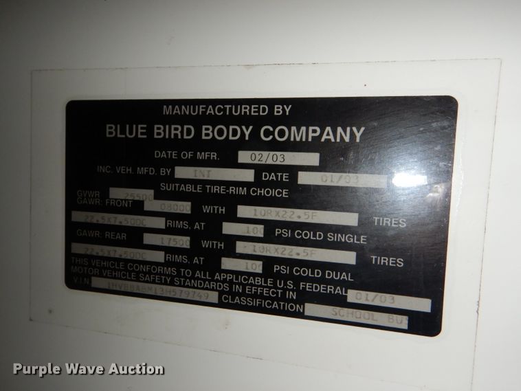 image for item FJ9795 2003 International 3800 school bus